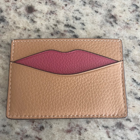 COACH Lip ID Card Tan/Pink Leather Card Case - Picture 5 of 10